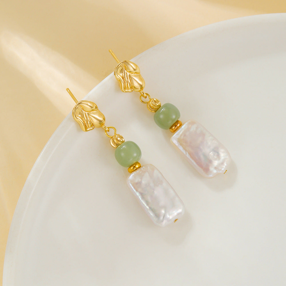 Simple Style Freshwater Pearl Earrings For Women Featuring 10-11mm Natural White Baroque Pearls In 925 Sterling Silver