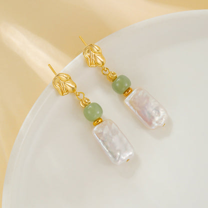 Simple Style Freshwater Pearl Earrings For Women Featuring 10-11mm Natural White Baroque Pearls In 925 Sterling Silver