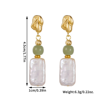 Simple Style Freshwater Pearl Earrings For Women Featuring 10-11mm Natural White Baroque Pearls In 925 Sterling Silver