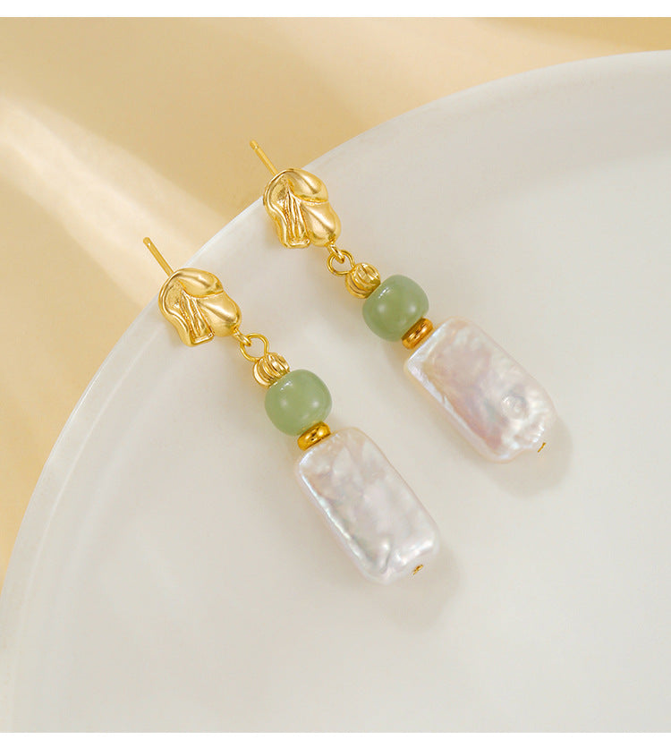 Simple Style Freshwater Pearl Earrings For Women Featuring 10-11mm Natural White Baroque Pearls In 925 Sterling Silver