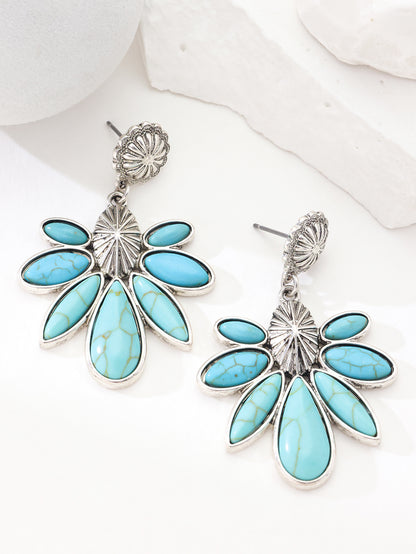 Bohemian Tribal Drop Earrings For Women In Blue Zinc Alloy With Turquoise Inlay