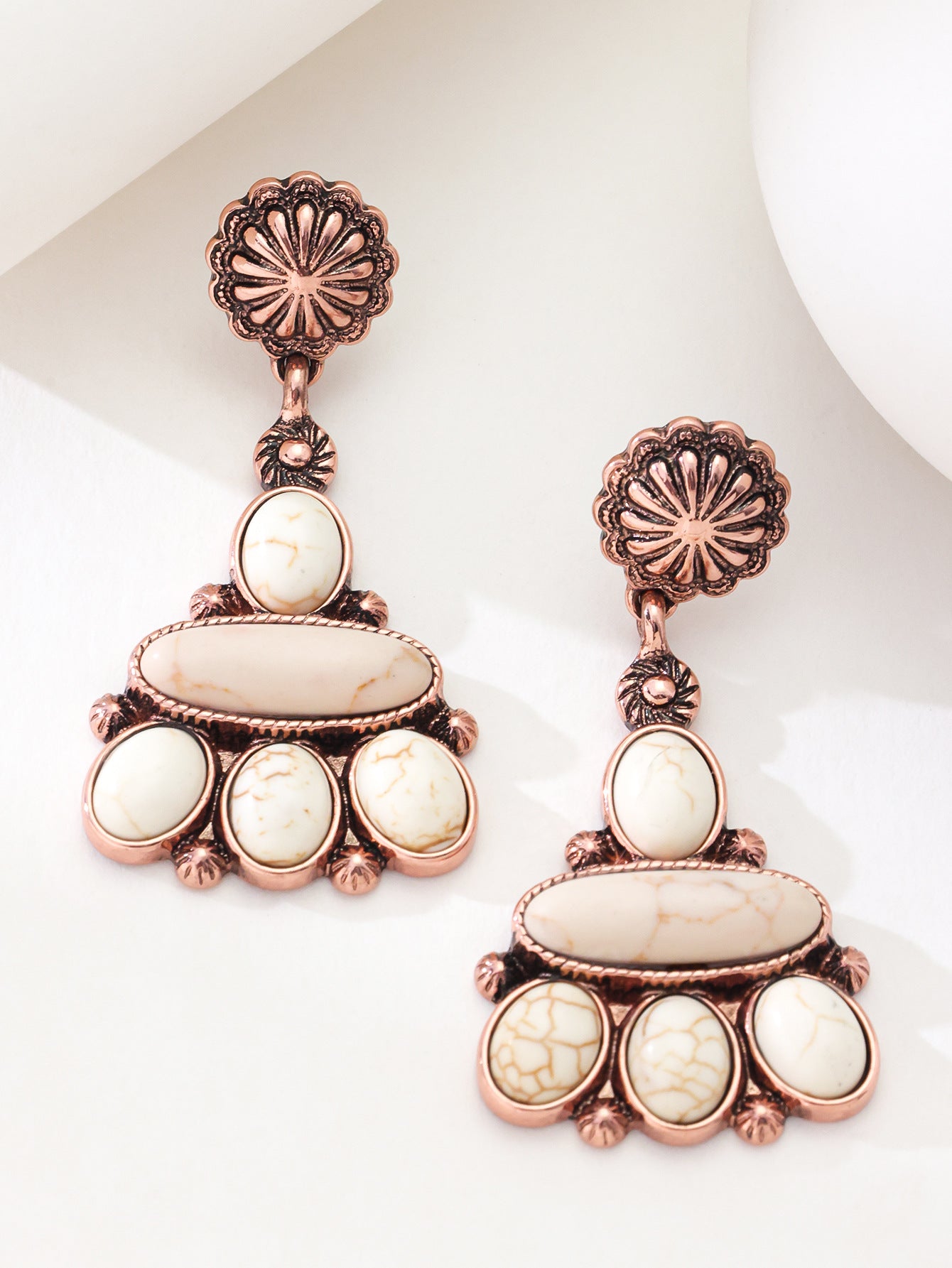 Bohemian Tribal Drop Earrings For Women In Blue Zinc Alloy With Turquoise Inlay