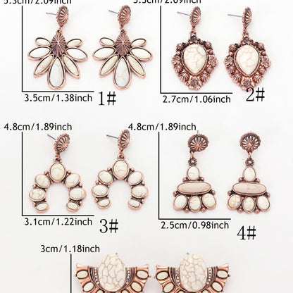 Bohemian Tribal Drop Earrings For Women In Blue Zinc Alloy With Turquoise Inlay