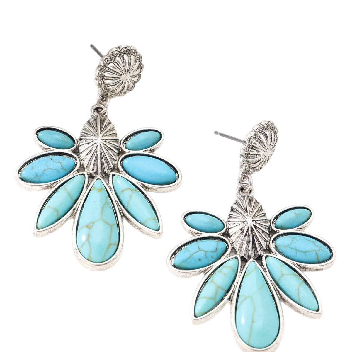 Bohemian Tribal Drop Earrings For Women In Blue Zinc Alloy With Turquoise Inlay