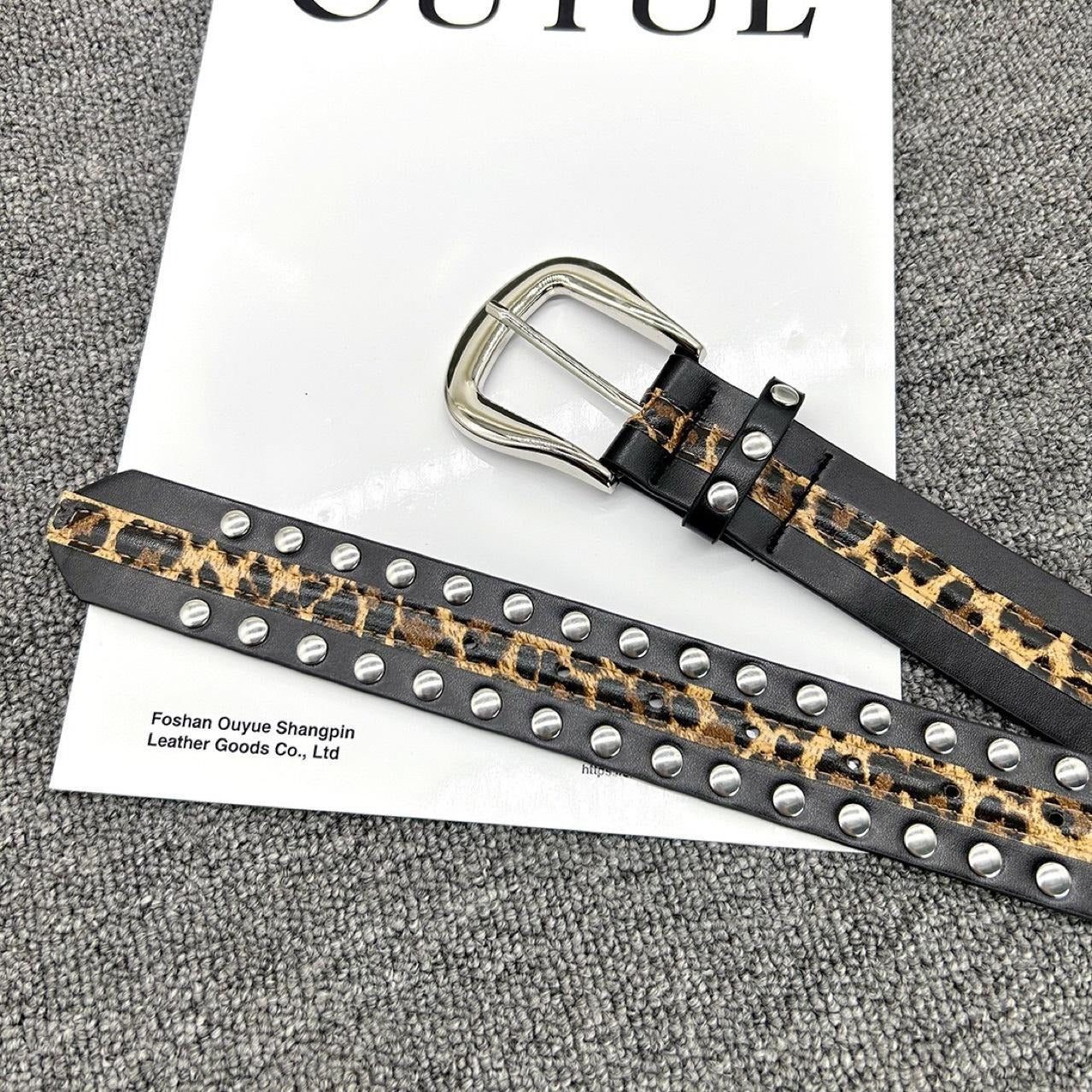 Unisex Punk Leopard Print Belt In PU Leather With Alloy Pin Buckle