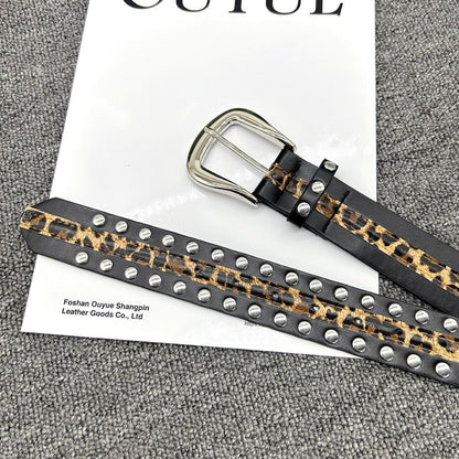 Unisex Punk Leopard Print Belt In PU Leather With Alloy Pin Buckle