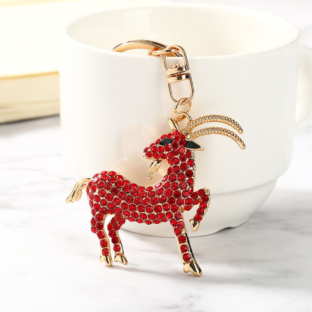 Silver Sheep Key Chain For New Year Featuring Rhinestones In Durable Zinc Alloy