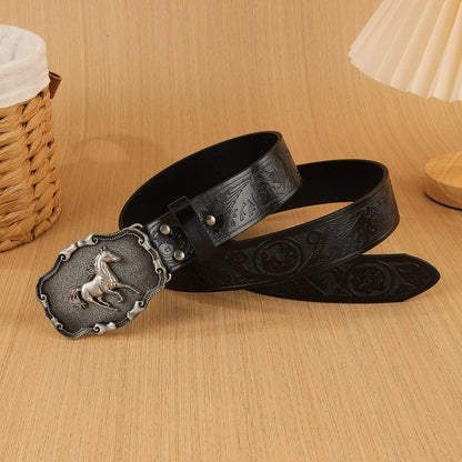 Men's Cowboy Style Fashion Belt With Zinc Alloy Smooth Buckle, PU Leather Embossing Surface Finish