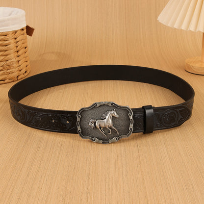 Men's Cowboy Style Fashion Belt With Zinc Alloy Smooth Buckle, PU Leather Embossing Surface Finish