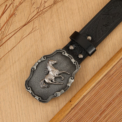 Men's Cowboy Style Fashion Belt With Zinc Alloy Smooth Buckle, PU Leather Embossing Surface Finish
