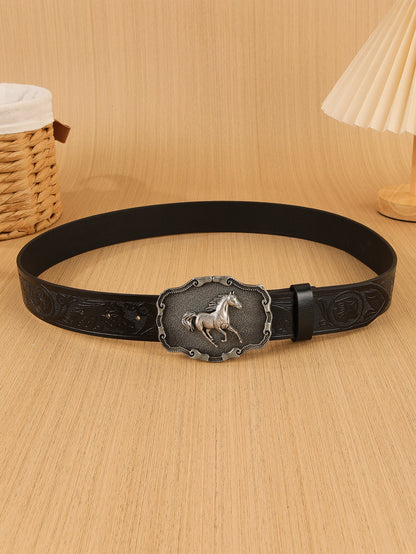 Men's Cowboy Style Fashion Belt With Zinc Alloy Smooth Buckle, PU Leather Embossing Surface Finish