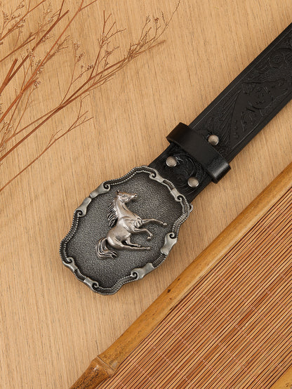Men's Cowboy Style Fashion Belt With Zinc Alloy Smooth Buckle, PU Leather Embossing Surface Finish