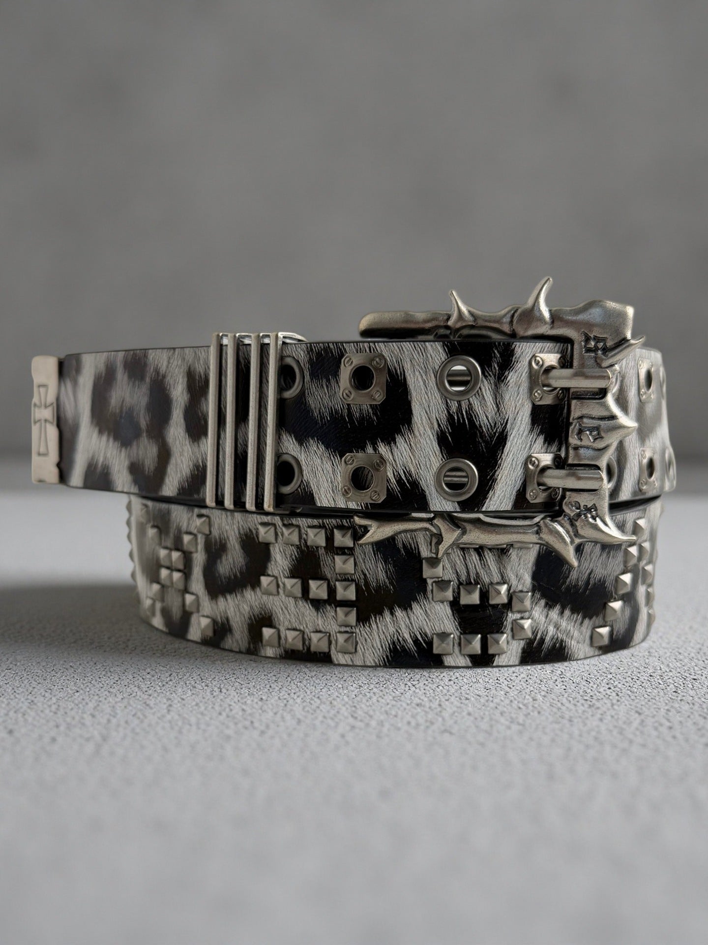 Leopard Print Punk Belt With Alloy Pin Buckle, Dyed Black PU Leather Strap