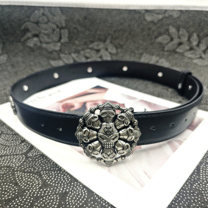 Punk Skull Belt With Snap Buckle In Dyed Black PU Leather Featuring Alloy Buckle Material