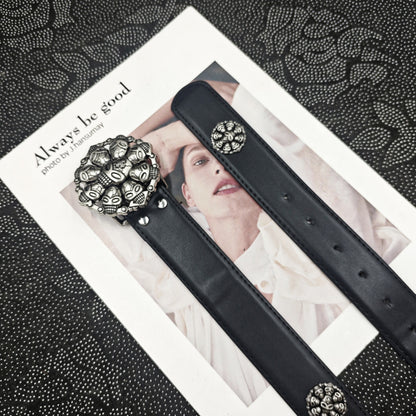 Punk Skull Belt With Snap Buckle In Dyed Black PU Leather Featuring Alloy Buckle Material