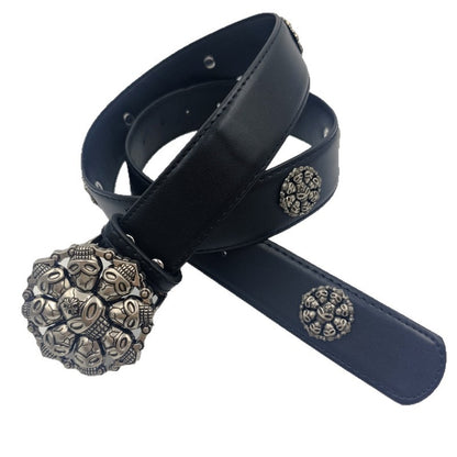 Punk Skull Belt With Snap Buckle In Dyed Black PU Leather Featuring Alloy Buckle Material