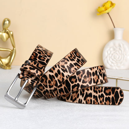 Women’s Cowboy Style PU Leather Belt With Alloy Pin Buckle Featuring Animal Pattern