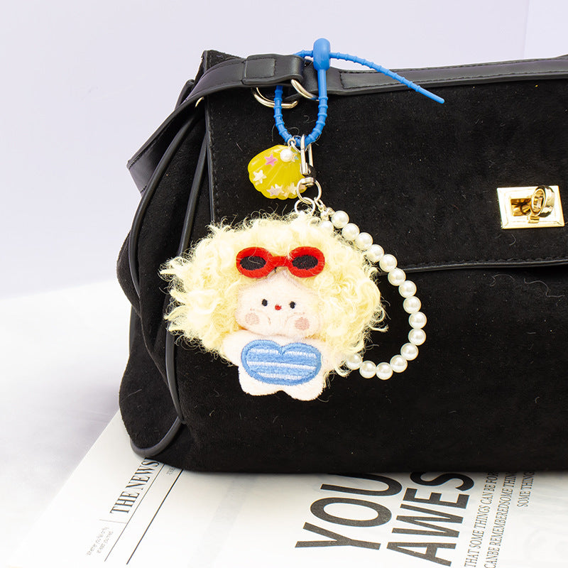 Sweet Plush Pearl Bag Pendant With Shell Inlay, Charming Accessory For Bags