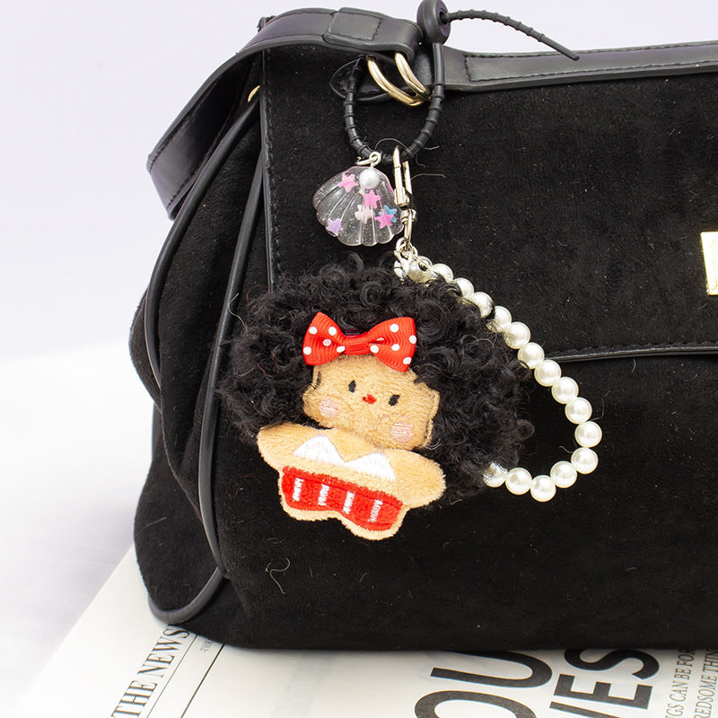 Sweet Plush Pearl Bag Pendant With Shell Inlay, Charming Accessory For Bags