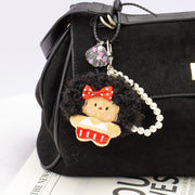 Curly-haired Girl Bag Charm - Black Hair