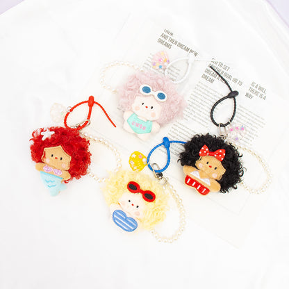 Sweet Plush Pearl Bag Pendant With Shell Inlay, Charming Accessory For Bags