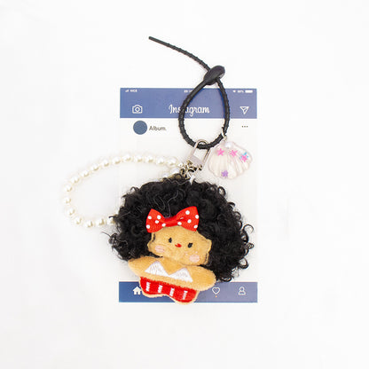 Sweet Plush Pearl Bag Pendant With Shell Inlay, Charming Accessory For Bags