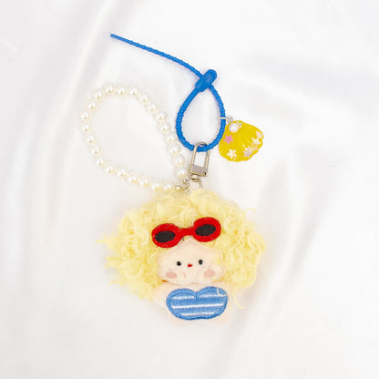 Sweet Plush Pearl Bag Pendant With Shell Inlay, Charming Accessory For Bags