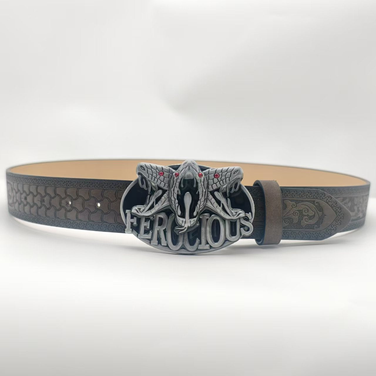 Punk Style PU Leather Belt With Embossing And Smooth Zinc Alloy Buckle
