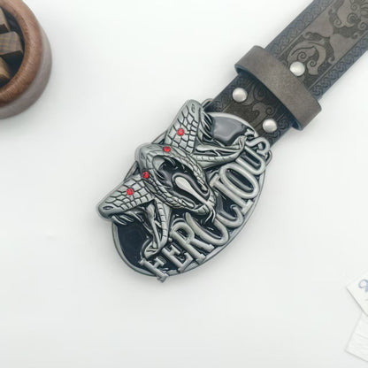 Punk Style PU Leather Belt With Embossing And Smooth Zinc Alloy Buckle