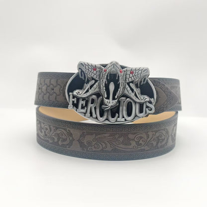 Punk Style PU Leather Belt With Embossing And Smooth Zinc Alloy Buckle