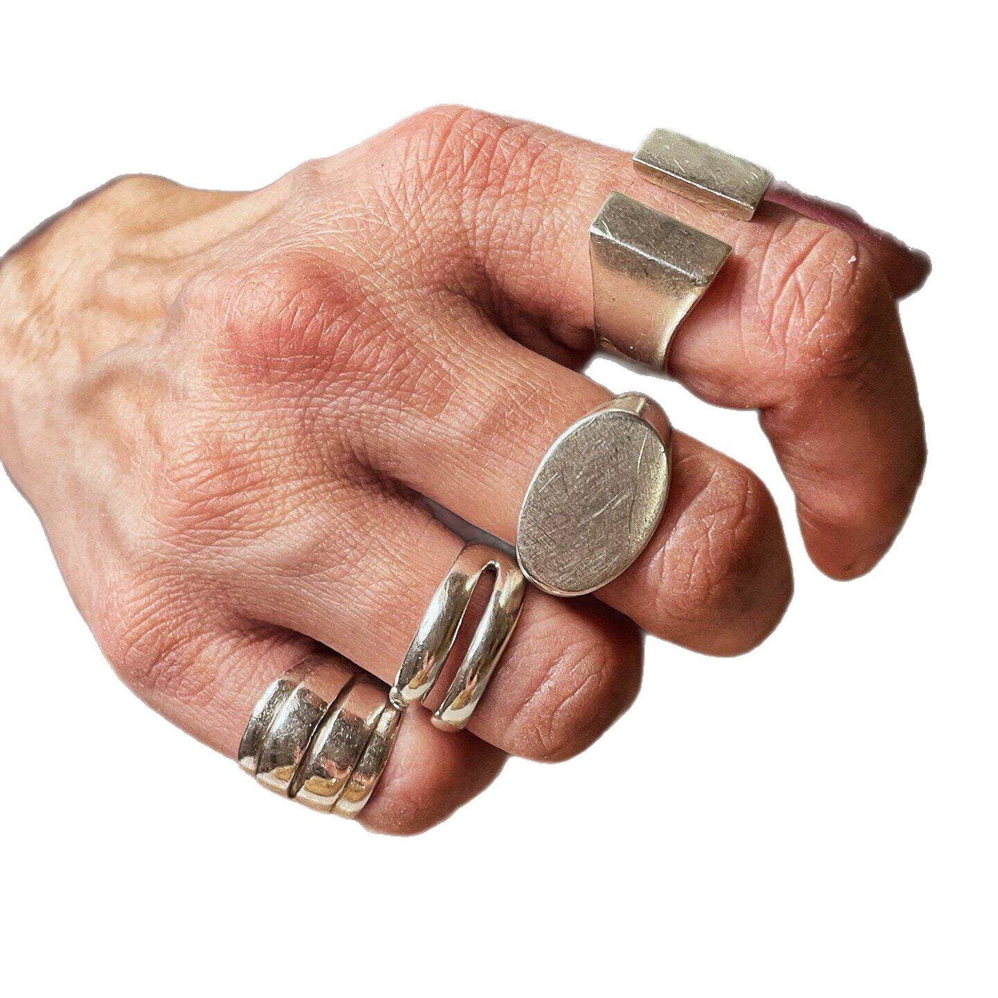 Retro Geometric Rings For Women In 925 Sterling Silver With Electroplated Gold Plating, Silver Color