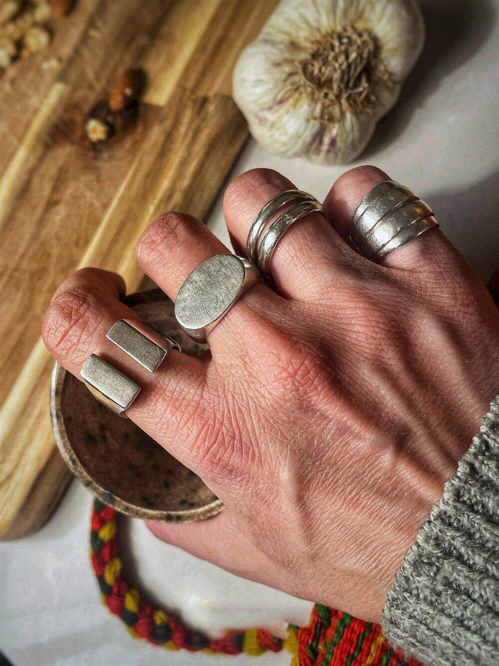 Retro Geometric Rings For Women In 925 Sterling Silver With Electroplated Gold Plating, Silver Color
