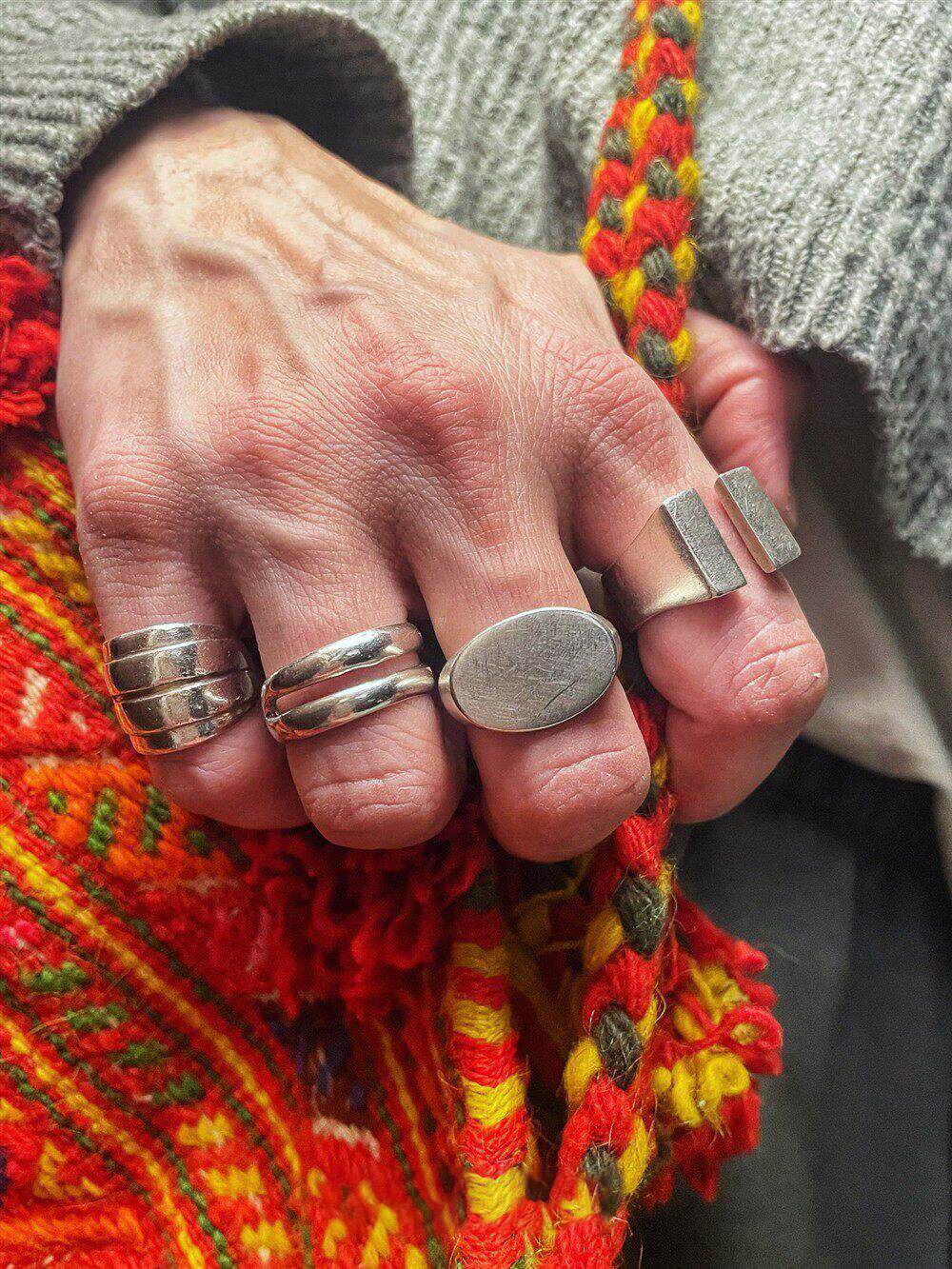 Retro Geometric Rings For Women In 925 Sterling Silver With Electroplated Gold Plating, Silver Color