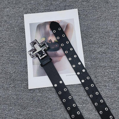 Unisex Punk Style Cross Belt With Snap Buckle In Alloy, Made Of PU Leather Featuring Lychee Pattern Surface
