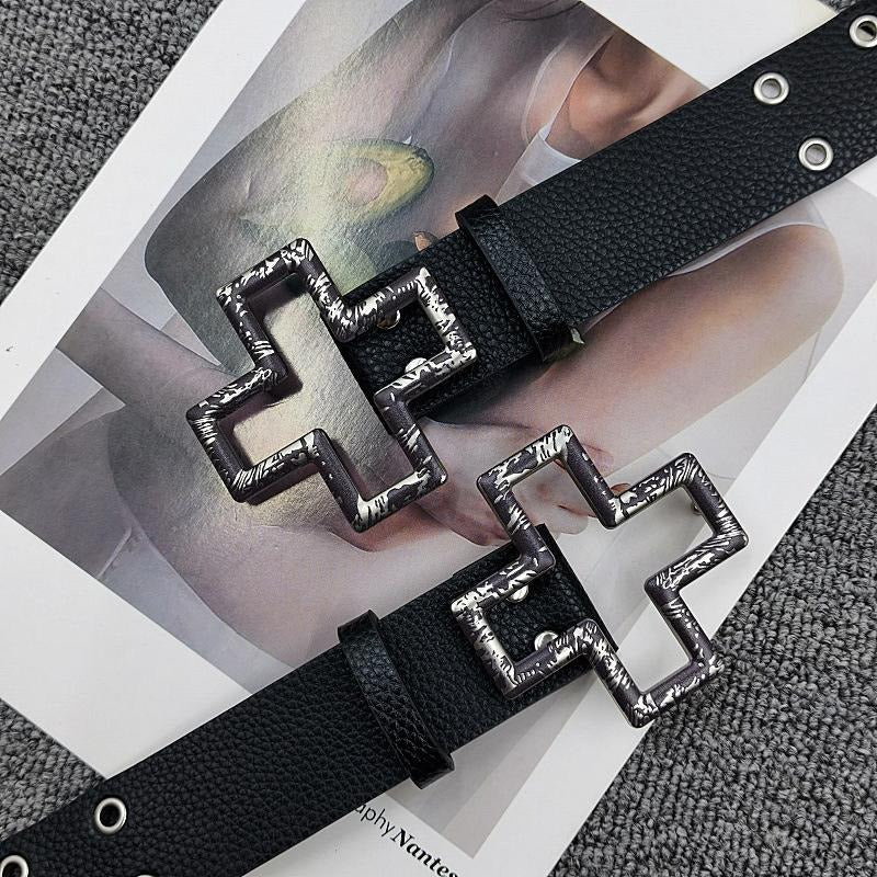 Unisex Punk Style Cross Belt With Snap Buckle In Alloy, Made Of PU Leather Featuring Lychee Pattern Surface