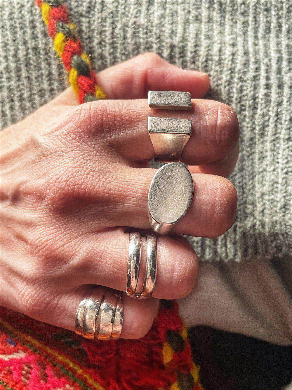 Retro Geometric Rings For Women In 925 Sterling Silver With Electroplated Gold Plating, Silver Color