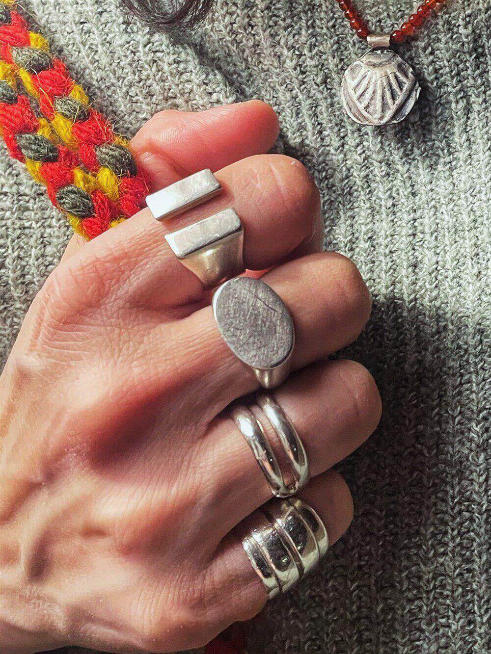 Retro Geometric Rings For Women In 925 Sterling Silver With Electroplated Gold Plating, Silver Color
