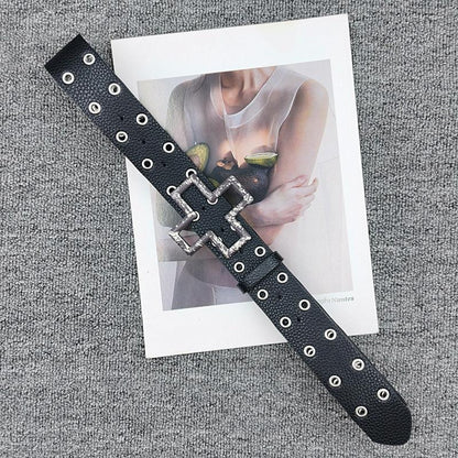 Unisex Punk Style Cross Belt With Snap Buckle In Alloy, Made Of PU Leather Featuring Lychee Pattern Surface
