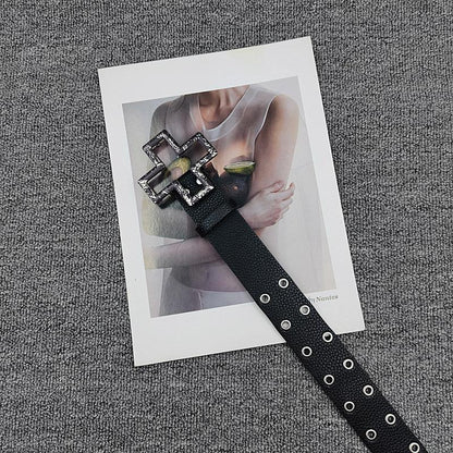 Unisex Punk Style Cross Belt With Snap Buckle In Alloy, Made Of PU Leather Featuring Lychee Pattern Surface
