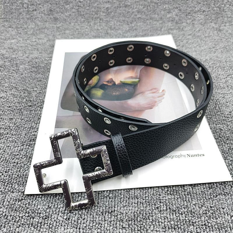 Unisex Punk Style Cross Belt With Snap Buckle In Alloy, Made Of PU Leather Featuring Lychee Pattern Surface