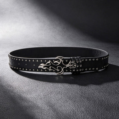 Punk Flame PU Leather Belt With Patent Leather Surface And Smooth Alloy Buckle