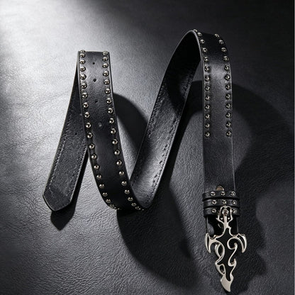 Punk Flame PU Leather Belt With Patent Leather Surface And Smooth Alloy Buckle