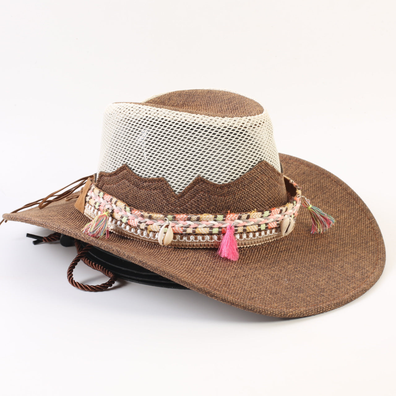 Unisex Cowboy Style Solid Color Straw Hat With Wide Brim, Breathable Design Featuring Braid Craftsmanship