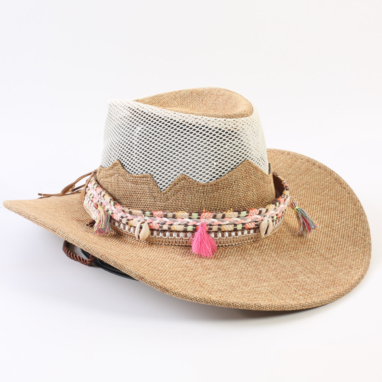 Unisex Cowboy Style Solid Color Straw Hat With Wide Brim, Breathable Design Featuring Braid Craftsmanship