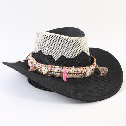 Unisex Cowboy Style Solid Color Straw Hat With Wide Brim, Breathable Design Featuring Braid Craftsmanship
