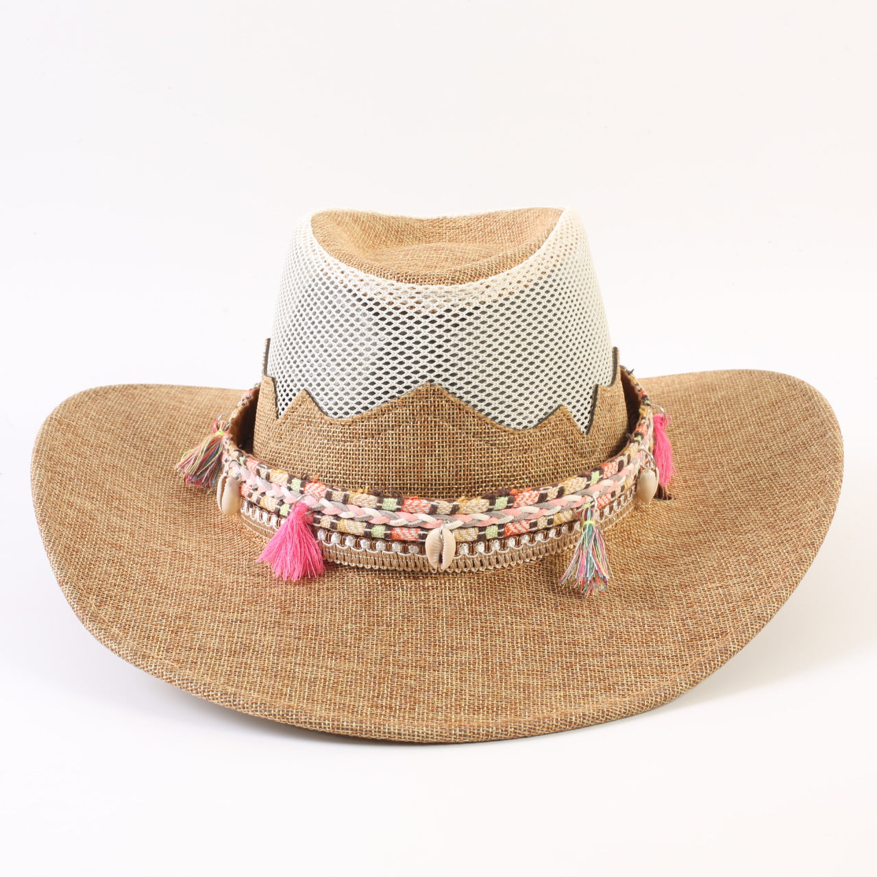 Unisex Cowboy Style Solid Color Straw Hat With Wide Brim, Breathable Design Featuring Braid Craftsmanship
