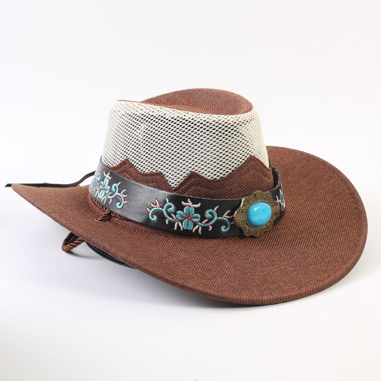 Unisex Cowboy Style Solid Color Straw Hat With Wide Brim, Breathable Design Featuring Braid Craftsmanship