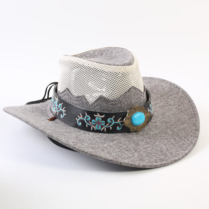 Unisex Cowboy Style Solid Color Straw Hat With Wide Brim, Breathable Design Featuring Braid Craftsmanship