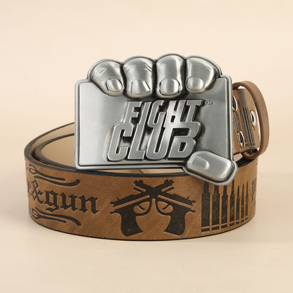 Retro Unisex Fashion Belt With Smooth Alloy Buckle, Embossed PU Leather Featuring Cattle Pattern