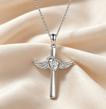 Silver Wings Necklace For Women With Copper Pendant And Zircon Inlay On Cable Chain